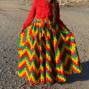 African Print Maxi Skirt, O/S